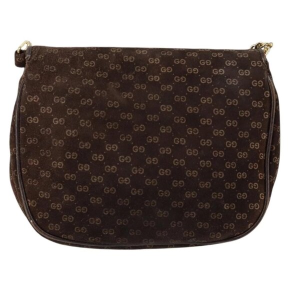GUCCI Micro GG Canvas Chain Shoulder Bag Suede Brown Gold Auth BA6560 - Picture 3 of 16